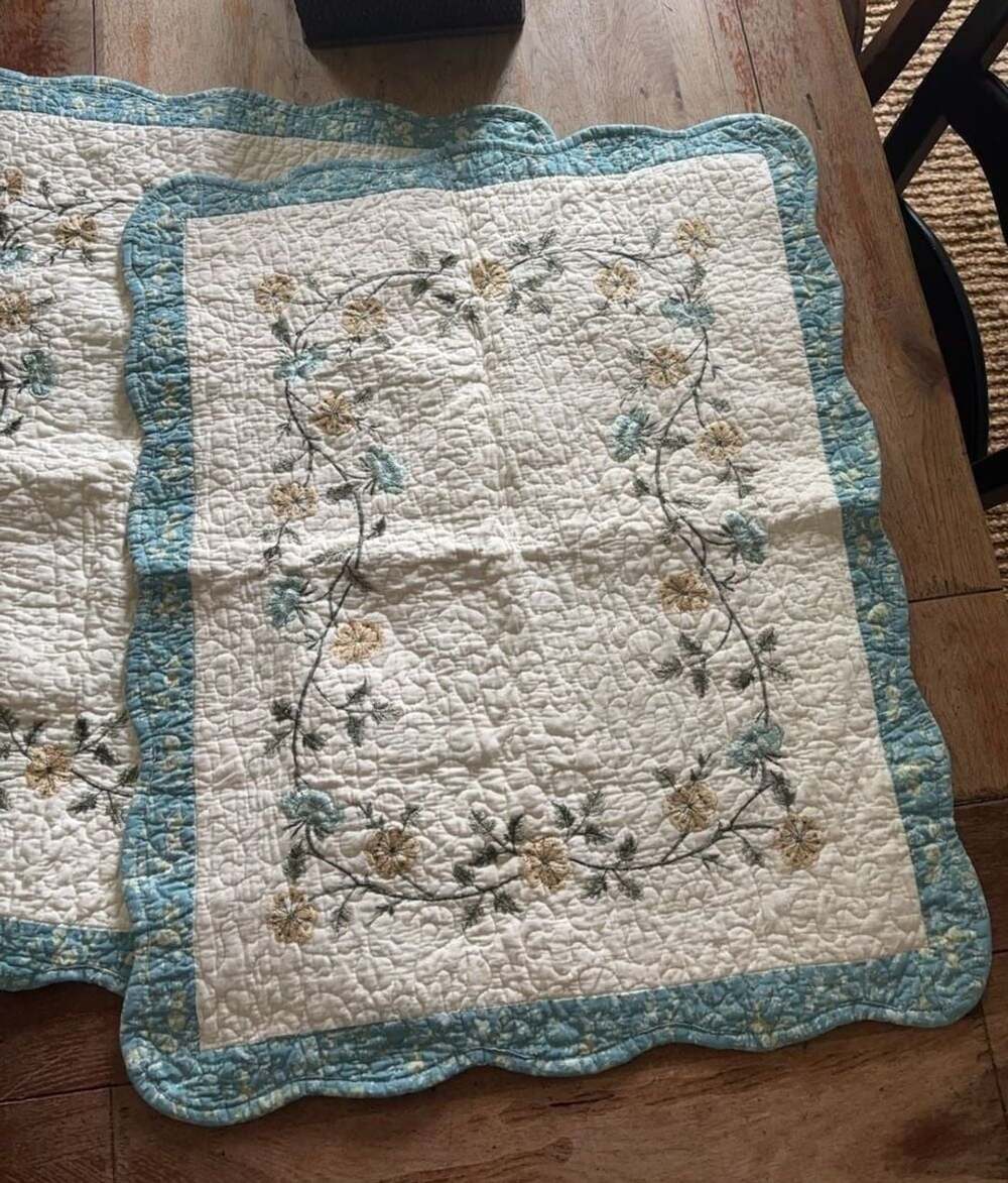 Martha Stewart Collection Teal Floral Quilted Standard Pillow Sham Set
